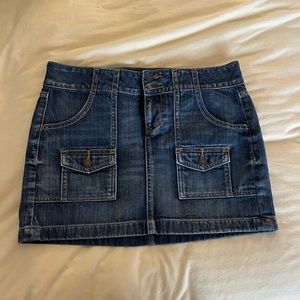 low rise denim mini skirt